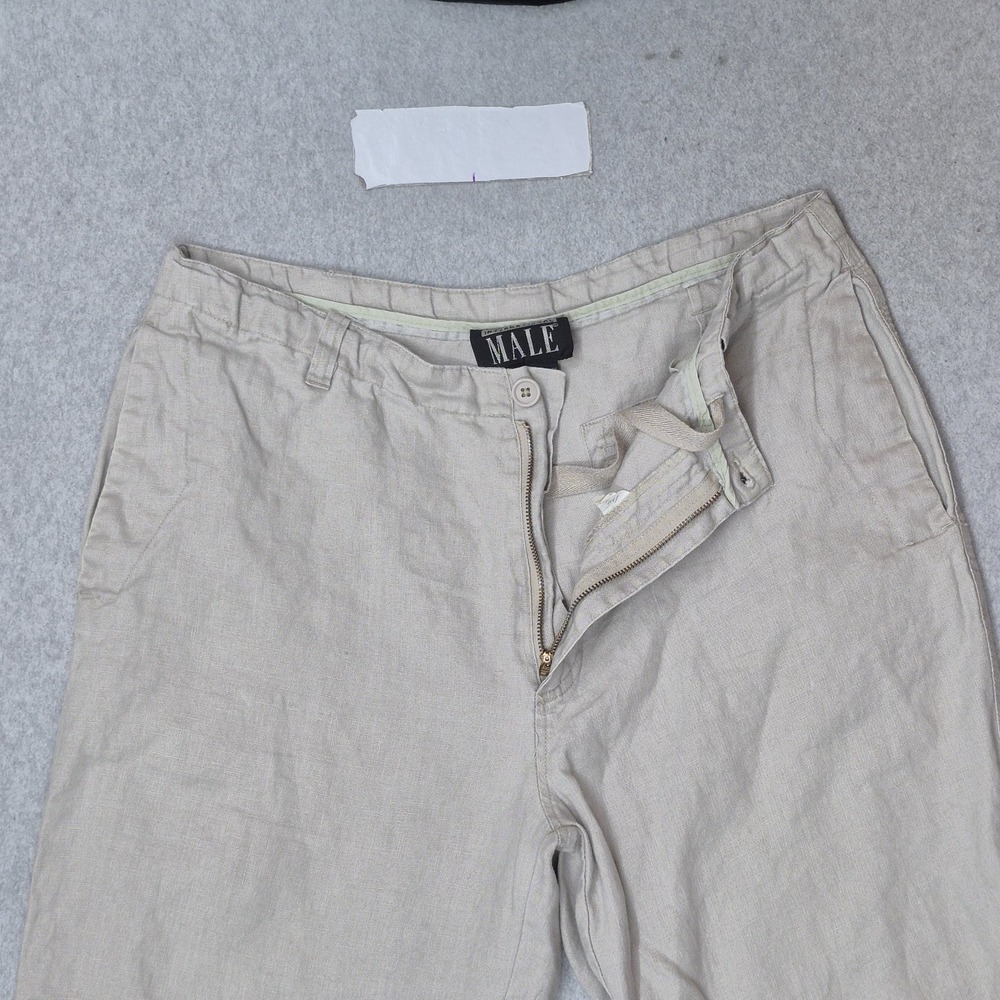 International Male Men Pants 34 Beige Linen Dress Pants Button 30" Inseam - Picture 7 of 14